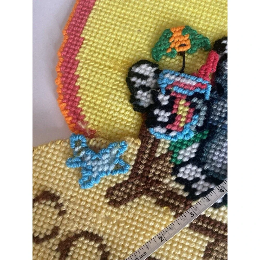 VTG  Cool Cat At The Beach Wall Hanging Needlepoint Plastic Canvas